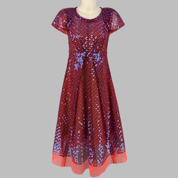 MARC JACOBS Size 2 Orange & Blue Polyester Blend Sequined Shift Dress - Picture 1 of 8